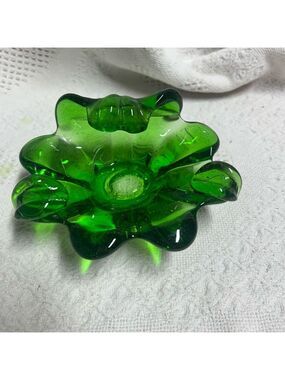 VTG Green Emerald  Sommerso Millefiori Murano Blown Art Glass Bowl Ashtray Italy